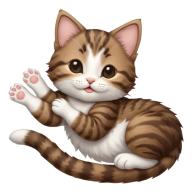 dark brown tabby and white kitten with his eyes closed whilst in funny positions stretched out and  upside down sticker