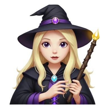 dark witch girl with long blonde hair and magic light stick  sticker