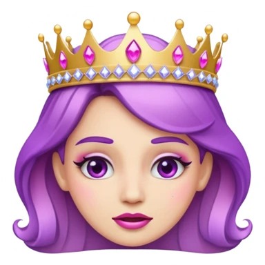 drama queen emoji, exaggerated facial expression, tiara, sparkles, pink and purple tones sticker