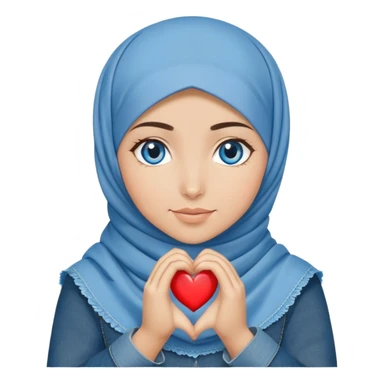 Turkish beautiful finish Konya girl blue eyes with denim hijab islamic dress and making heart with hands and with thank you text sticker