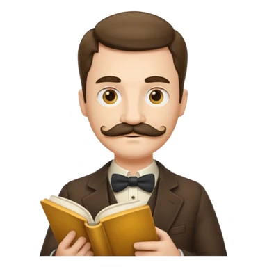 gentleman with moustache holds a book and reads it, golden gradient background sticker