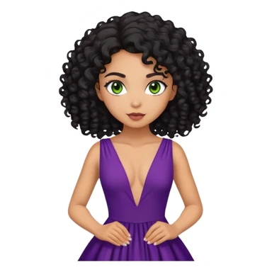 Mixed race girl with green eyes, curly black hair and a deep v purple dress sticker