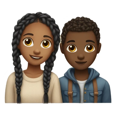 Realistic black girl with box braids and light skin boy with short curly hair and a short beard hugging sticker