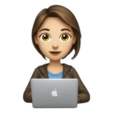 pretty programmer girl with brown hair working with MacBook sticker
