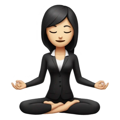 Slender woman in black suit and black hair for yoga with amulet sits in lotus pose with eyes closed sticker