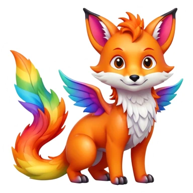 Cartoon Fox dragon hybrid with wings face front full body rainbow colored sticker