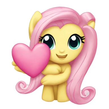 Fluttershy from my little pony blushing and holding a pink heart  sticker