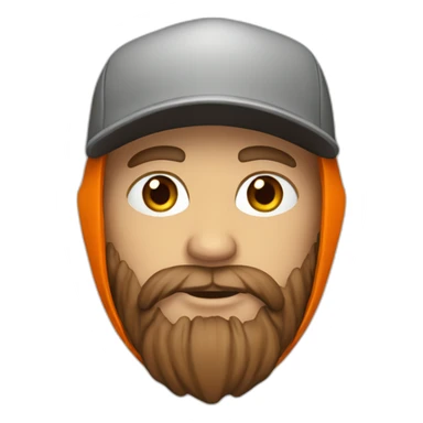 hooded white dude with a brown beard with an orange baseball hat sticker