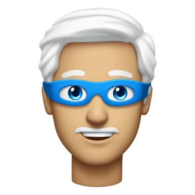 tall and lean man in his late twenties with a head full of white hair and vivid blue eyes which are covered by a blindfold sticker