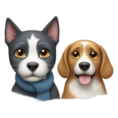 cat and dog in winter sticker