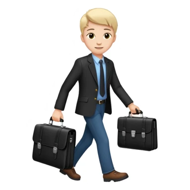 A satisfied teenager walks with a briefcase sticker