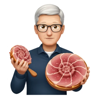 Tim Cook holding a spiral ham sticker