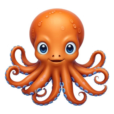 Cinematic Realistic Cute Octopus Portrait Emoji, Head tilted playfully and inquisitively, featuring a gracefully curving, compact body in vibrant orange adorned with delicate blue rings, and a charming, expressive face with round, sparkling eyes full of curious wonder; rendered with lifelike detail and soft natural highlights, high shine, affectionate and enchanting, styled with a touch of whimsical ocean magic, soft glowing outline, capturing the essence of a mischievous yet lovable octopus that seems poised to slither playfully into your arms! sticker