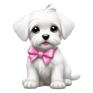 Mini white maltese puppy with a pink bow sticker