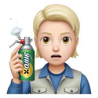 Gojo using a can of raid bug spray looking disgusted sticker