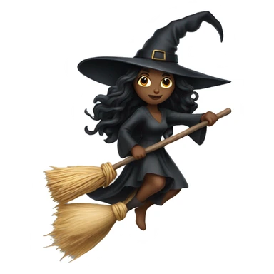 black long hair witch flying on a broom white skin sticker