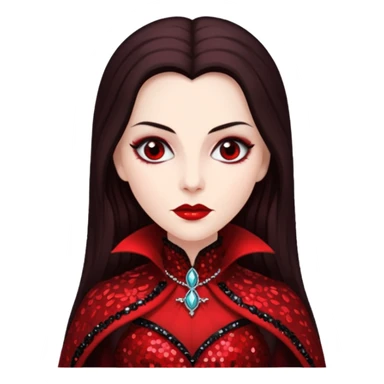 Countess Dracula with long dark brown hair, red sequin outfit  sticker