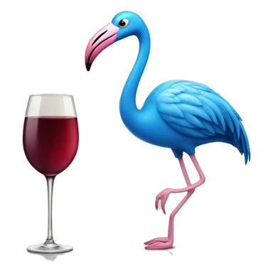 Blue flamingo drinking glass of wine sticker