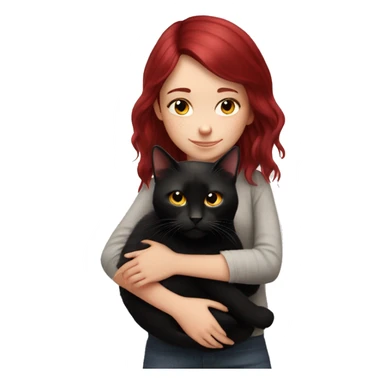 realistic girl with burgundy hair hugs a black cat sticker