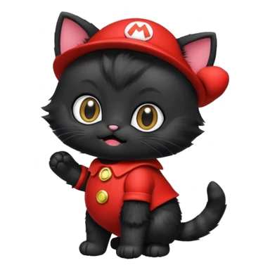 Black kitten in Mario costume  sticker
