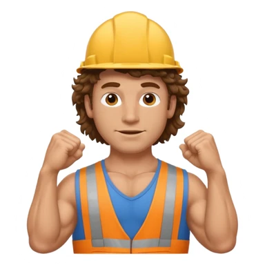 Hot white male builder with curly brown mullet hair and muscles sticker