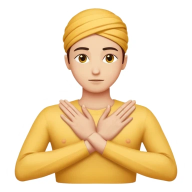 human hands crossed in an X over the chest, right hand on top, fingers straight and together, palms on chest, calm and graceful, yellow emoji color, minimal shading, 2D emoji style, expressing deep appreciation and respect inspired by Arab body language sticker