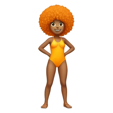 Tan girl with orange afro, yellow swimsuit, rear view, dancing sticker