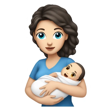 mom holding newborn baby girl with blue eyes white skin dark hair and white skin newborn white girl baby sticker