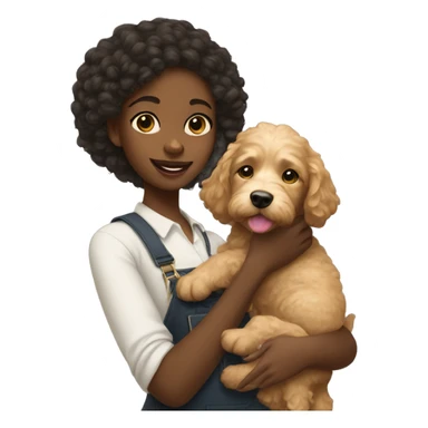 black girl holding a golden doodle puppy sticker