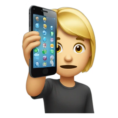 exasperated person holding a phone vertically in front of their face with one hand, closeup sticker