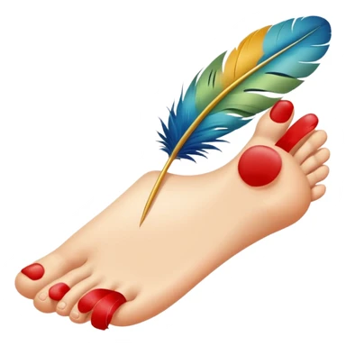 feather gently tickling a foot with giggle marks, lighthearted and cute sticker