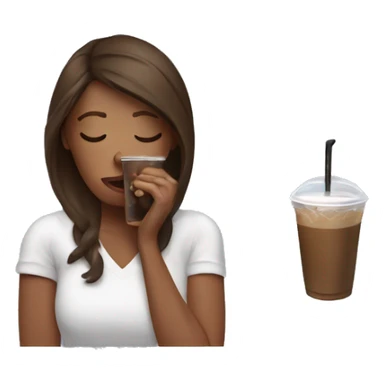 Women drinking iced Coffee being stressed with brown hair sticker