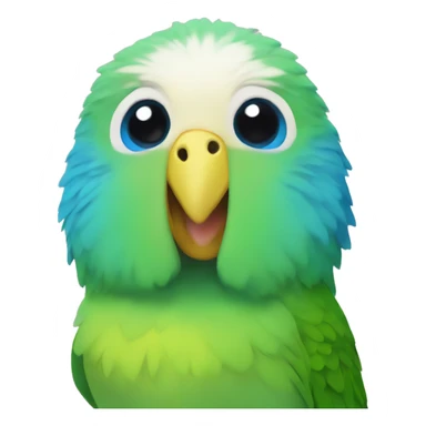 a green male budgie with a yellow head and a blue nose above the beak sticker