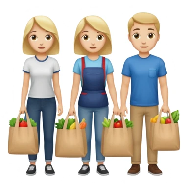 caucasian students putting groceries in bags sticker