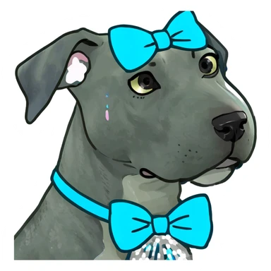 Blue Great Dane dog with a sparkly bow on its ear, 3D style sticker