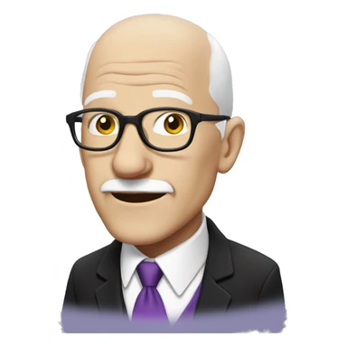white, bald old man wearing a black suit with a purple tie and glasses,  sticker