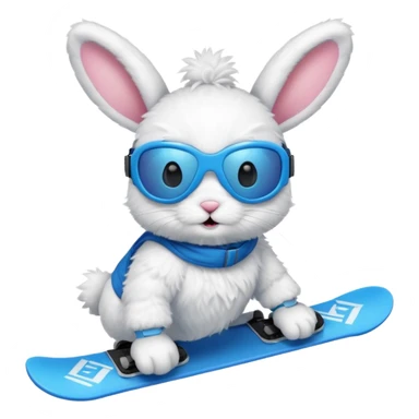 A bunny on a snowboard in blue wearing ski goggles sticker