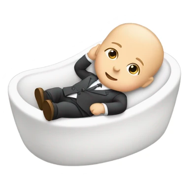 white newborn baby in a business suit lies in a cradle sticker
