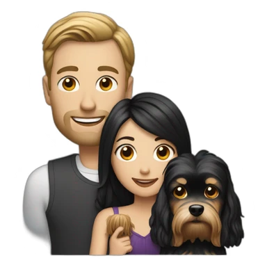 Hold Family with a White man and a White woman with long black hair and a small yorkshire terrier  dog sticker