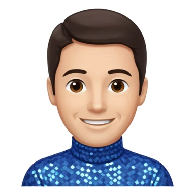 Anthony Field from The Wiggles with dark brown hair, blue sequin skivvy shirt, fair skin sticker