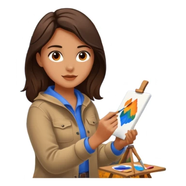 Brunette Artist painting a beautiful autumn mountain peak destination on canvas sticker