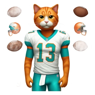 Orange cat in miami dolphins jersey  sticker
