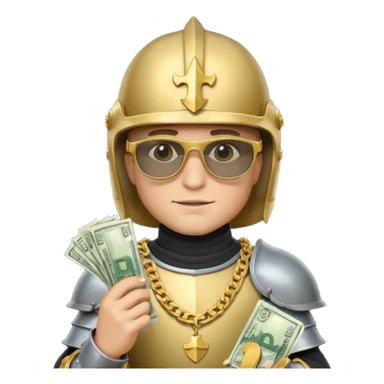 Knight with helmet gold chain dark glasses money sticker