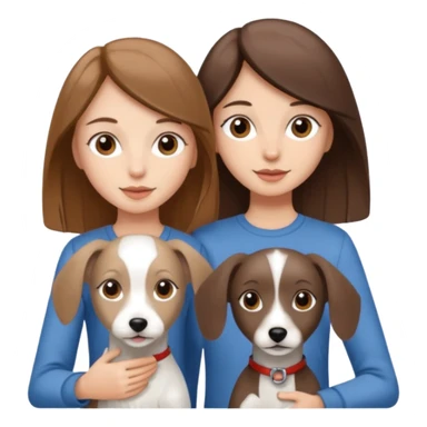Two really cute girls, one light brown hair, one dark brown hair, tall skinny with a white Maltese and a mini greyhound sticker