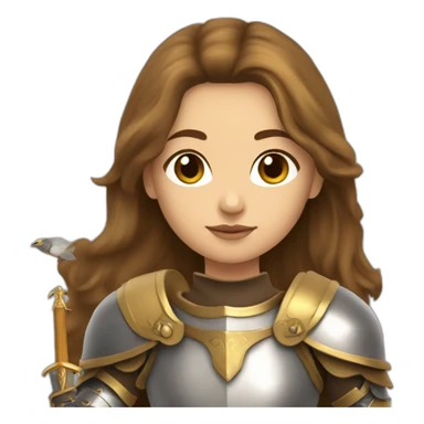 lady knight with bird chest plate and long brown hair golden eyes tan skin holding a sword sticker