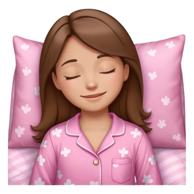 The brown long hair girl going to sleep in pink pajama with smile and closed eyes sticker
