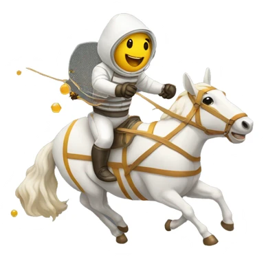 beekeeper wearing a fencing Veil riding a horse with small honey chasing him sticker