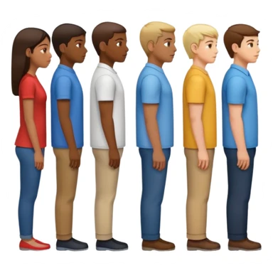 A line of 5 people standing in profile, one behind the other, all facing to the right, fourth variation sticker