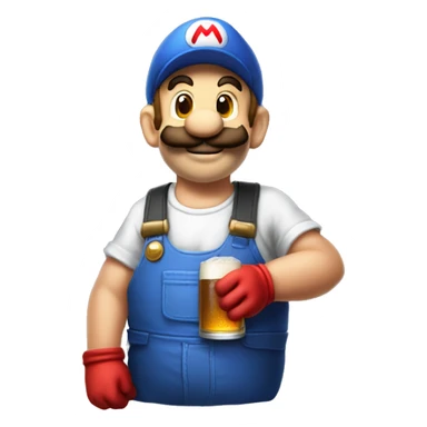 Mario plumber drinking beer with a shirt that reads “HOPE” with a pipe wrench logo sticker