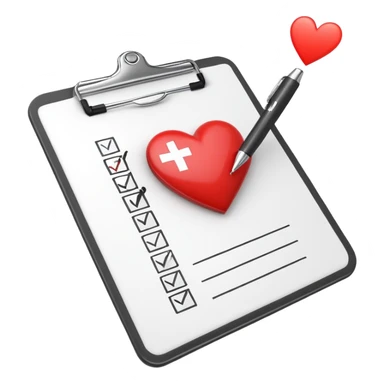 Medical clipboard with heart symbol and check mark, representing sexual health checkup sticker